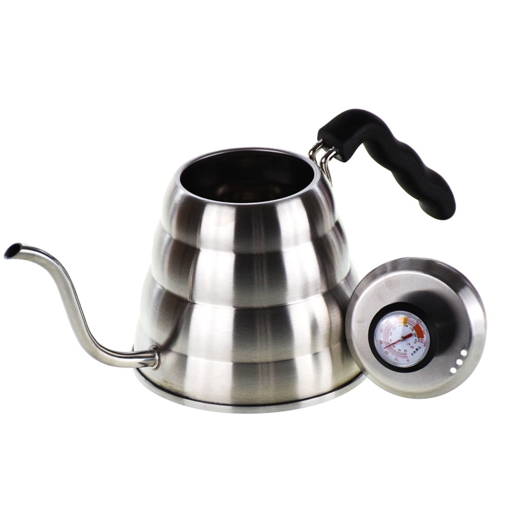 1200ML 304 Rvs V60 Drip Ketel met thermometer Giet Over Pot met Zwanenhals Lange Uitloop Koffiezetapparaat