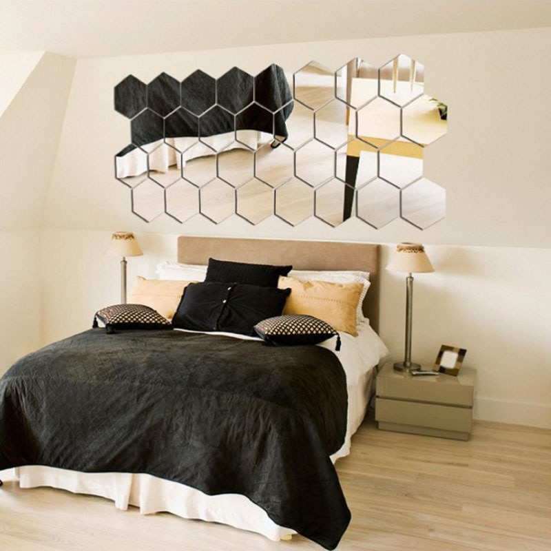 Paquet multi-pièces Hexagonal nid d'abeille miroir acrylique décoration murale accessoires de décoration pour salon papier peint