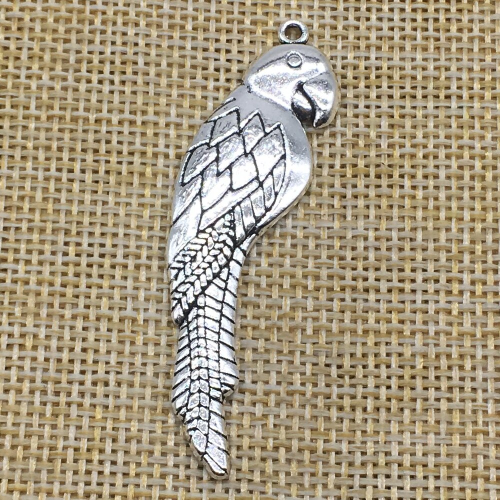 20Pcs Parrot Charms 15mm x 60mm Antique Silver Color DIY Jewelry Making Pendant Handmade Crafts