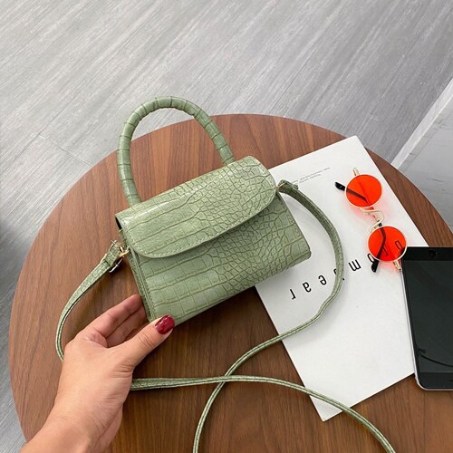 Alligator Pattern Mini Crossbody Bags for Women PU Leather Shoulder Bag Ladies Small Women's Handbag: green