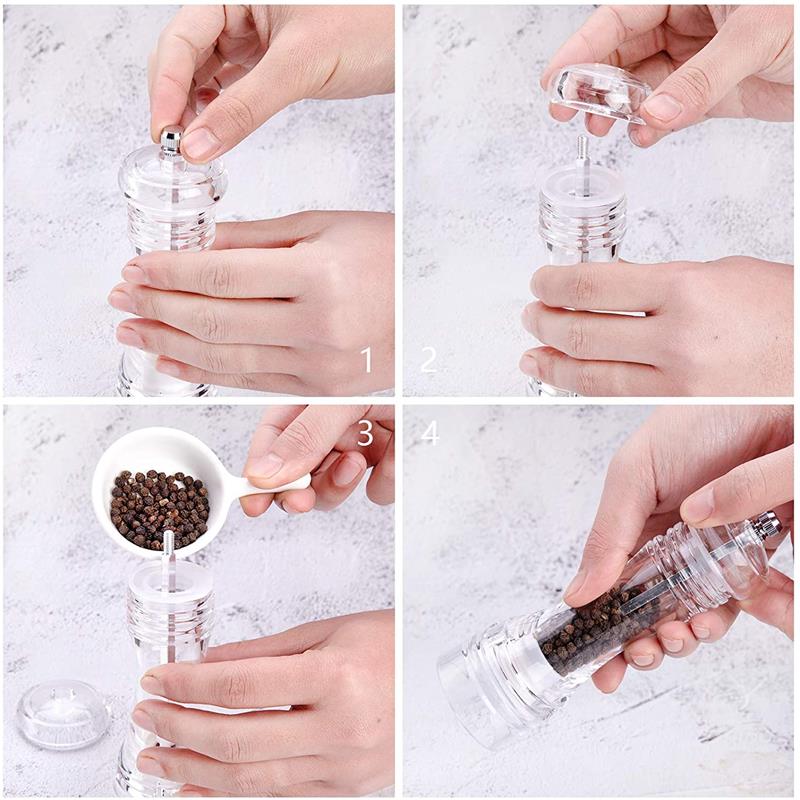 Pepper Grinder Acrylic Adjustable Coarse Salt Mill Grinding Transparent Manual Grind Bottle Tool Kitchen Accessories