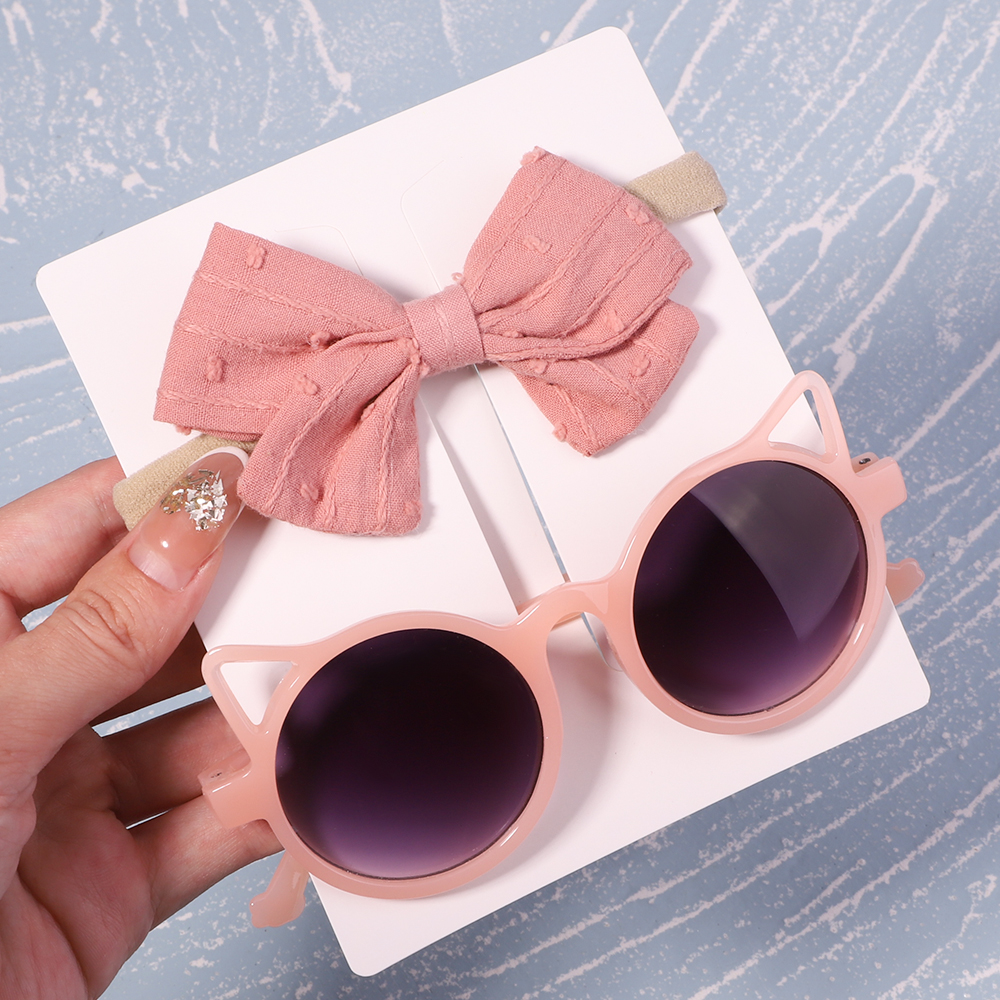 Conjunto de 2/3 uds. De lazos para bebé, diadema de dibujos animados, gafas de sol, accesorios de fotografía de playa para niñas, cintas para el pelo para niños pequeños, accesorios para el cabello para niños: Oro