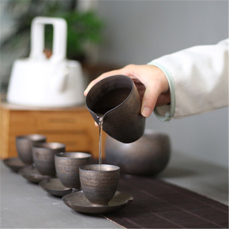 Copper rust glaze retro thin tire ceramic fair cup tea divider uniform tea cup tea sea stoneware tea set accessories tpt46
