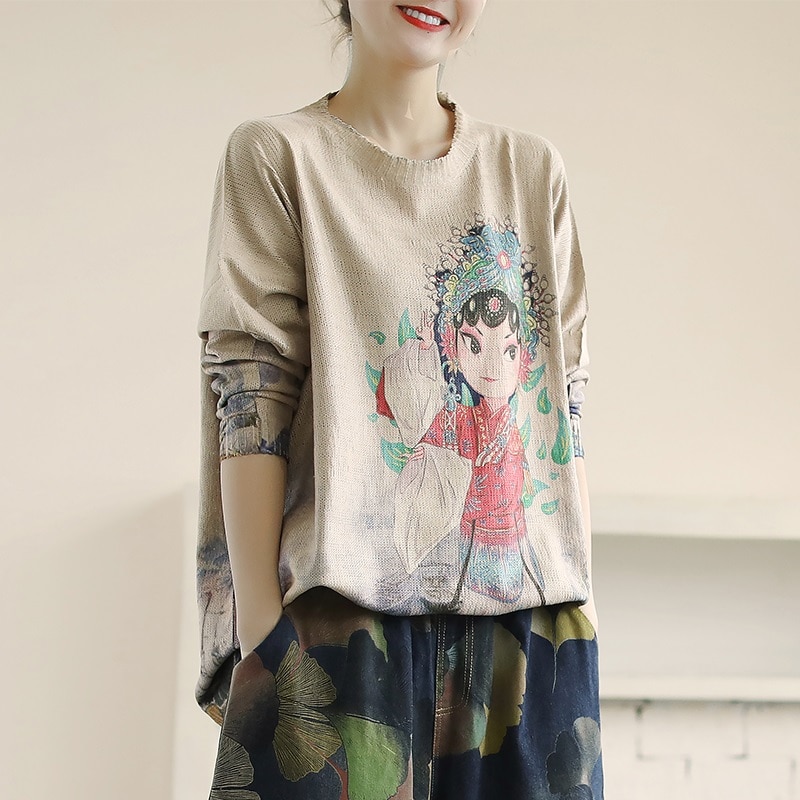Vintage Blouse And Top Women Clothes Chinese Year Shirt Tang Suit Opera Print Chinese Style Clothing Women 10279