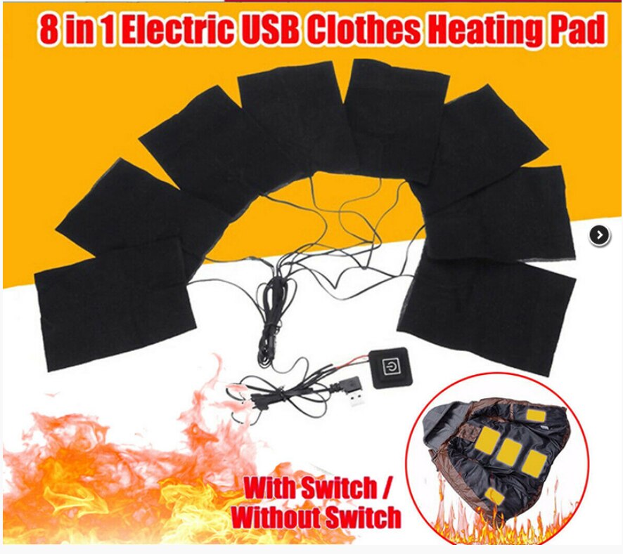 8 In1 USB Electric Heating Pad Adjustable Temperature Thermal Vest Jacket Warmer Safe Reliable USB Electric Cloth Heater Pads