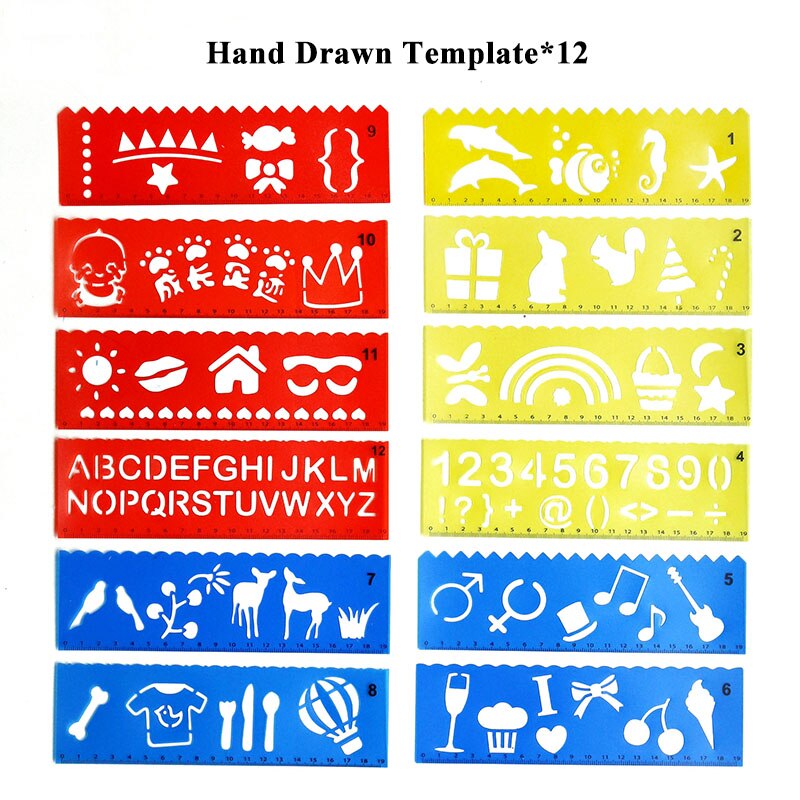 1Set Plastic Scrapbook Stencil Tool For Kis/Adults DIY Photo Album Scrapbook Tool Kit Self Adhesive Stencil Pattern Hand Drawing: pattern 6