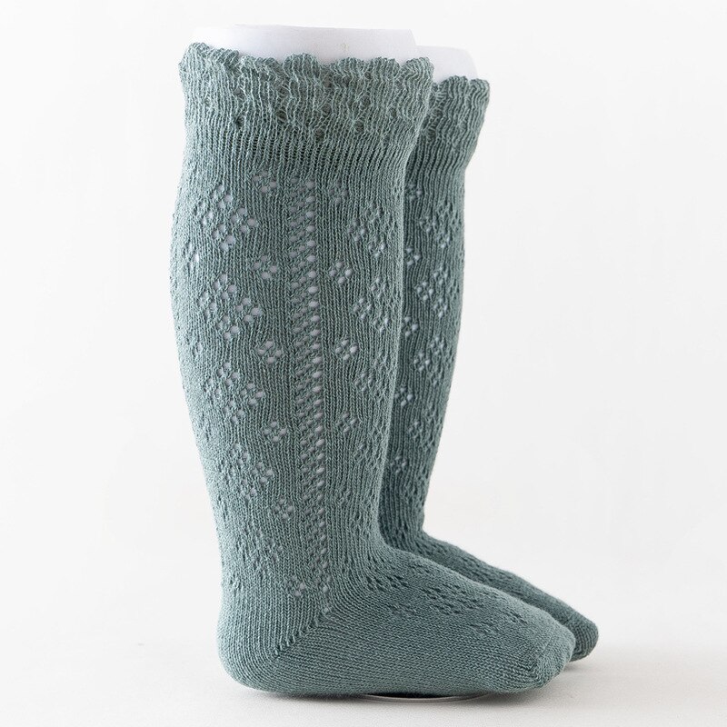 Sommer Baby Mädchen Aushöhlen Knie Hohe Socken Atmungsaktive Gittergewebe Baumwolle Prinzessin Lange Socke Spanisch Stil Dünne Socken Für 0-5 jahre: Grün / 0-1Jahre(S)
