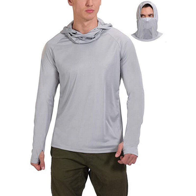 Chemise de pêche à capuche Anti-UV pour hommes, vêtements de randonnée en plein air, protection solaire hauts, séchage rapide: gray / XL
