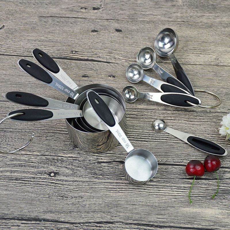 10 PCS Grade Spoons Set and Stainless Steel Measuring Cups with Soft Silicone Handles for Easy Grip