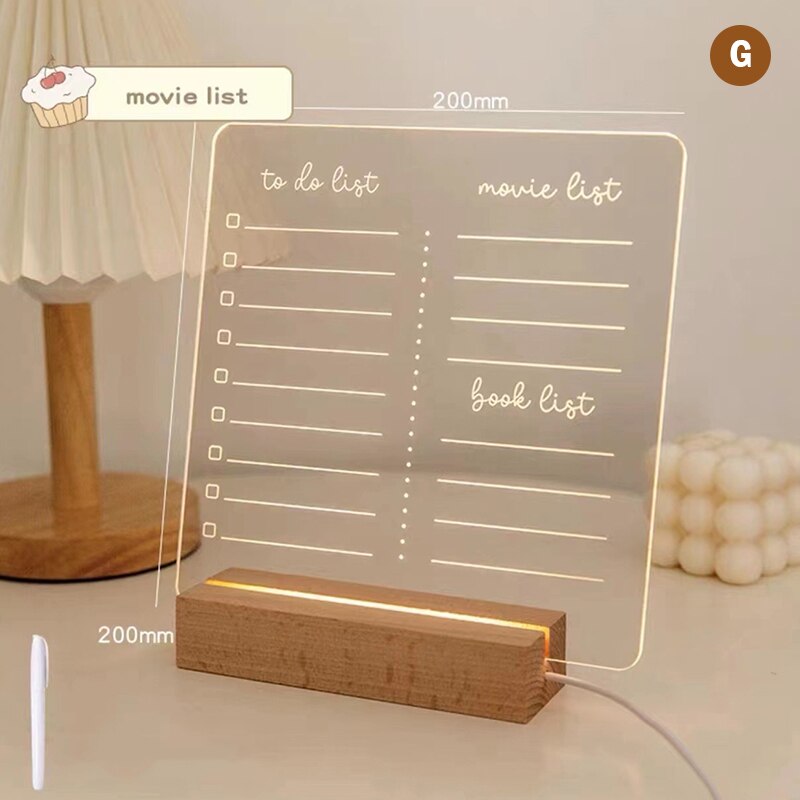 Usb Acryl Dagelijks Momenten Foto Led Lamp Memo Message Board Met Hout Standhouder Set Lamp Creatieve School Briefpapier: Style-07