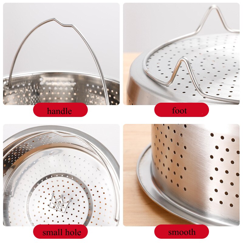 Kitchen Stainless Steel Food Steamer Basket with Silicone Handle Feet Rice Pressure Cooker Steaming Grid Cooking Utensils