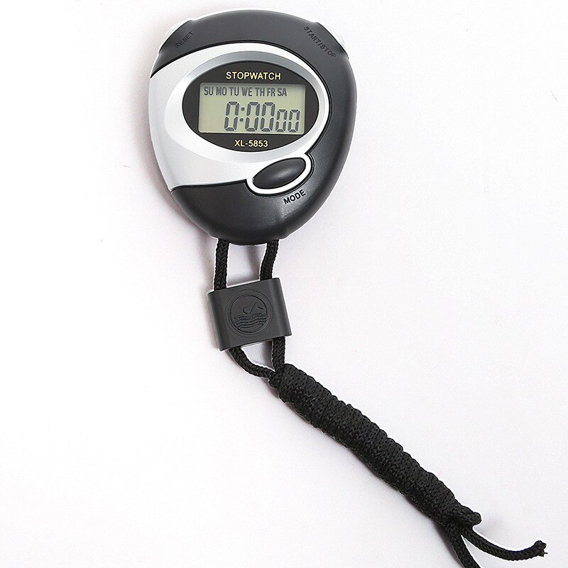 Classic Digital Handheld LCD Chronograph Sports Stopwatch Timer Stop Watch With String: 1pcs black