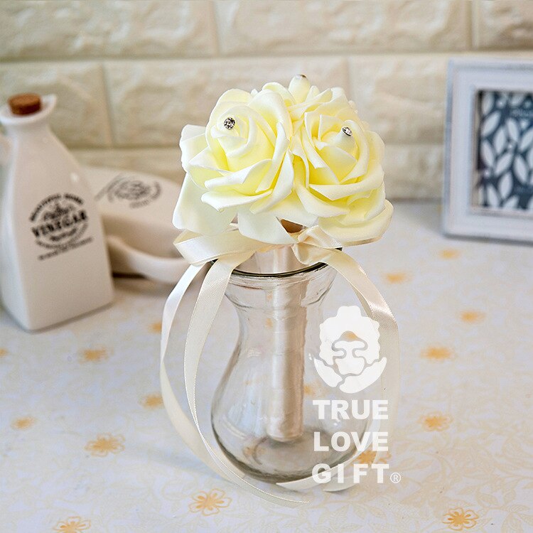 Bonito ramo romántico para boda , ramo pequeño de flores para dama de honor, novia, cinta con flores y diamantes de imitación de noiva: Light yellow