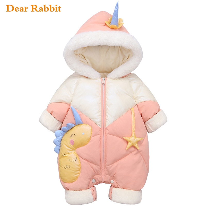 Geboren Fluwelen Winter Baby Kleding Meisje Romper Cartoon Dinosaurus Jongen Hooded Down Overall Kid Jas Peuter Jumpsuit Snowsuit
