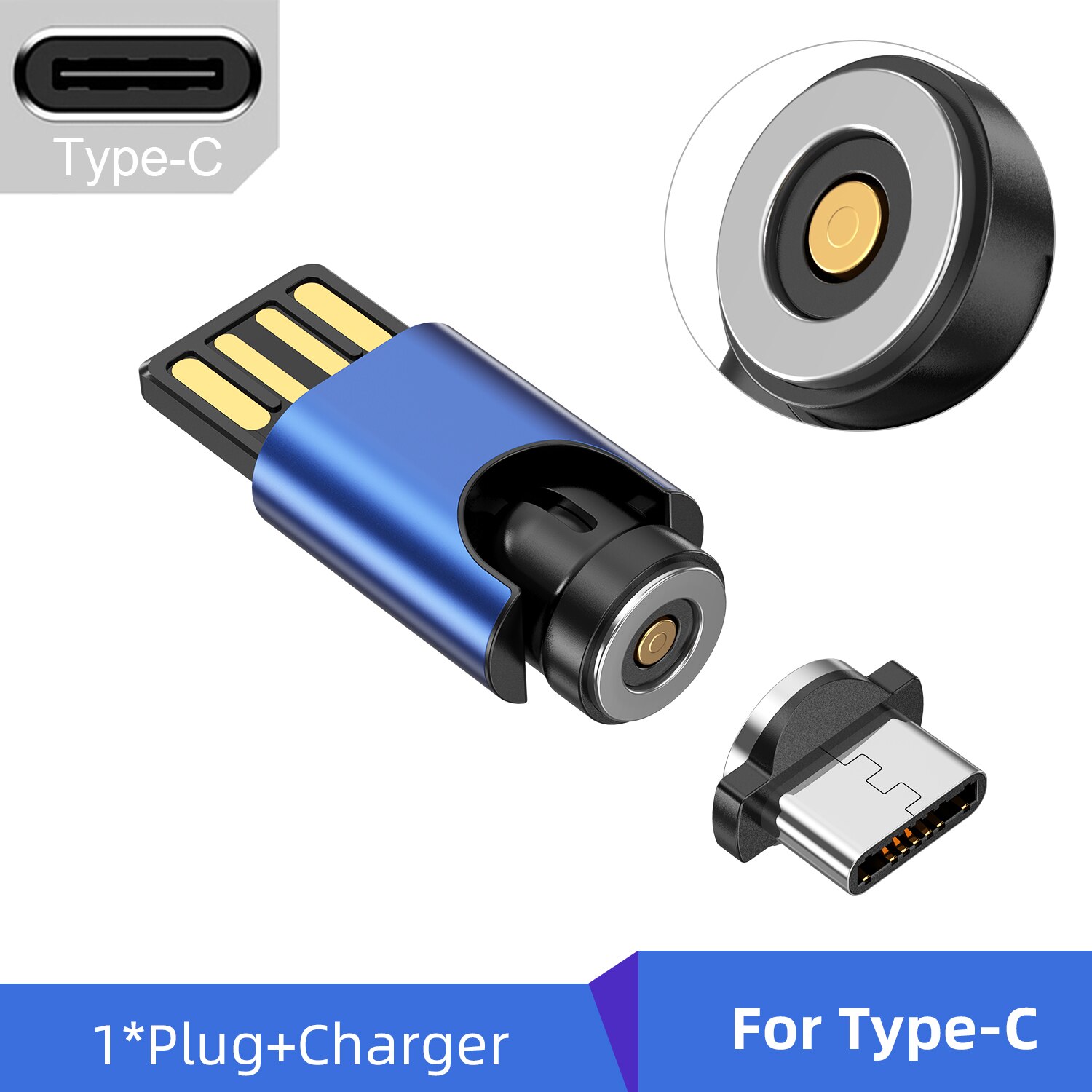 Gtwin 540 graus de rotação 3 em 1 carregamento magnético conector mini usb carregador telefone acessórios adaptador magnético micro usb c: Blue For Type C