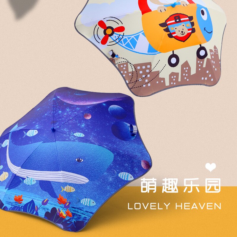 Cute Cartoon Children Umbrella with Night Reflective Strips Long-handle Kids Umbrella for School