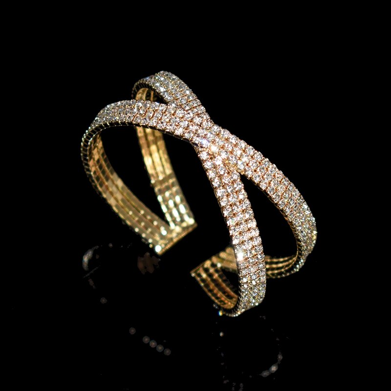 Lussuoso bracciale rigido in cristallo bianco verde per donna con braccialetti avvolgenti Bling regalo per bracciali per gioielli da festa di nozze: SL-1193-3-gold