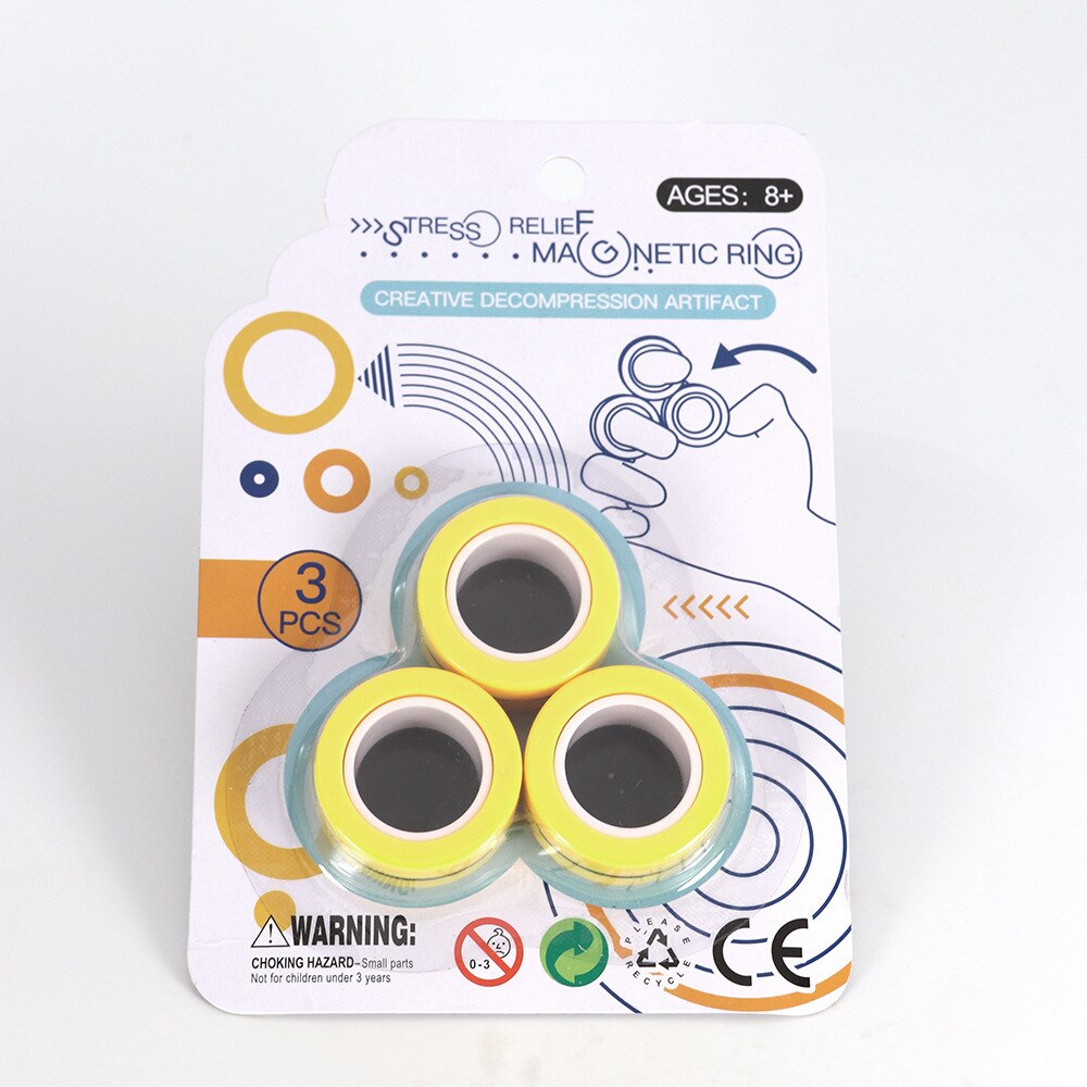 3Pcs Anti-Stress Magnetische Magie Ringe Entpacken Spielzeug Für Magier Trick Requisiten Dekompression Magie Trick Kleine Ornamente: Suck Yellow