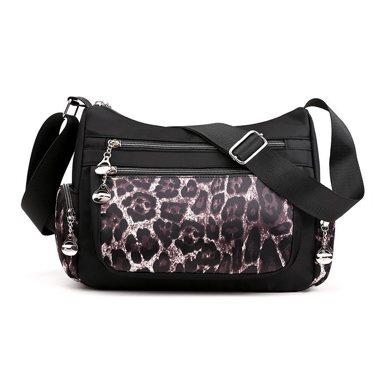 Dame skuldertaske vandtæt nylon blød taske lynlås luksus håndtasker dame crossbody tasker til bolsa feminina: Leopard