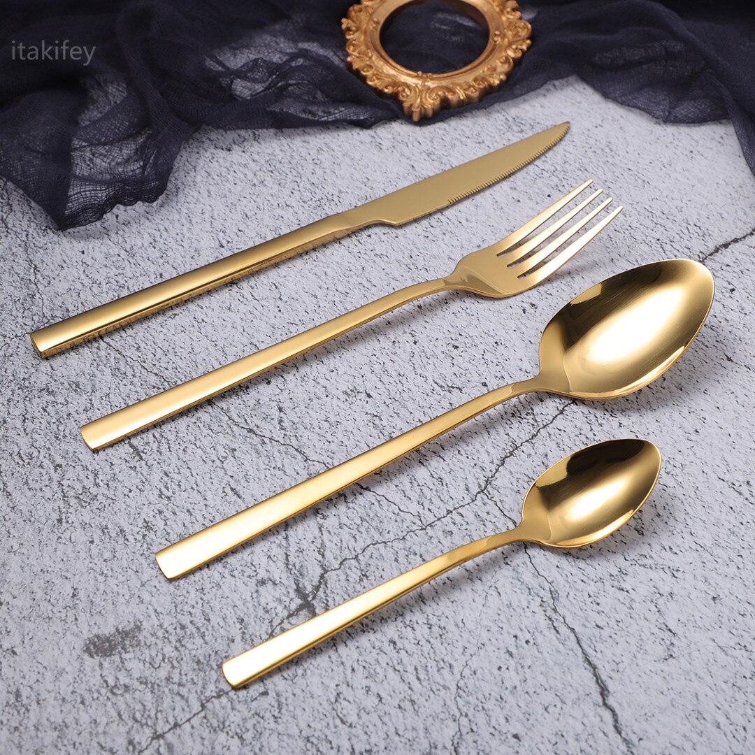 4Pcs 18/10 Stainless Steel Dinnerware Set Golden Cutlery Spoon Fork Knife Western Cutleri Silverware tableware Set Supplies