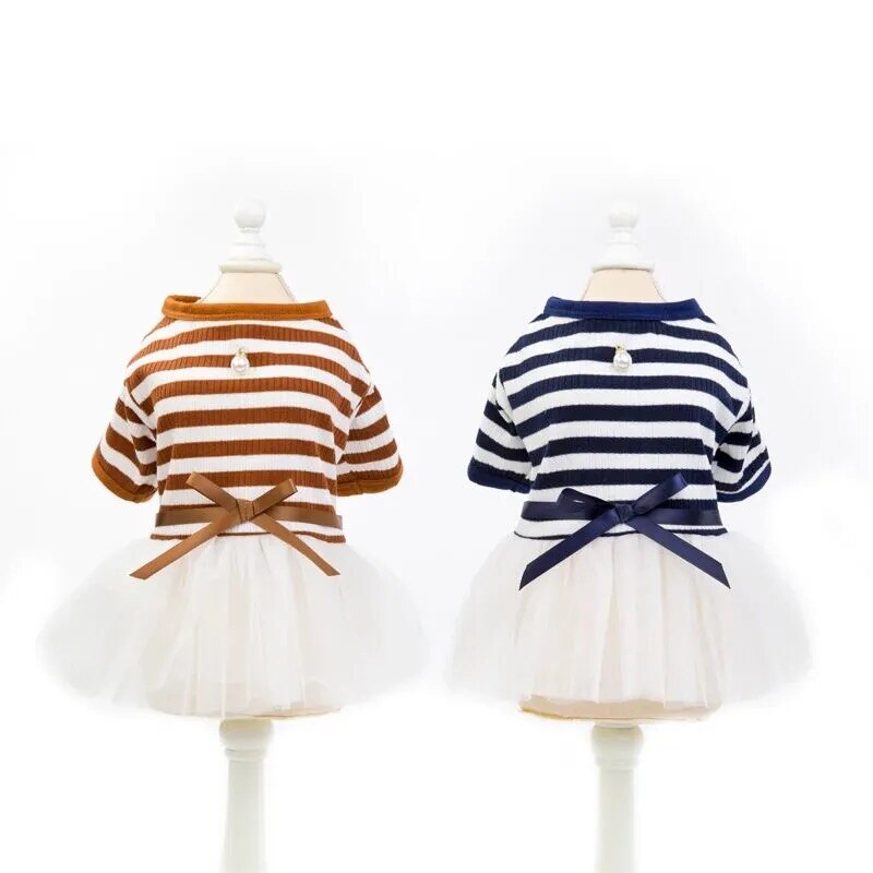 Sommer Bogen Stripd Welpen Rock Pet Prinzessin Hochzeit Kleider Mädchen Kleidung Für Kleine Hunde Anzug Für Chihuahua Yorkies Phantasie Kleid