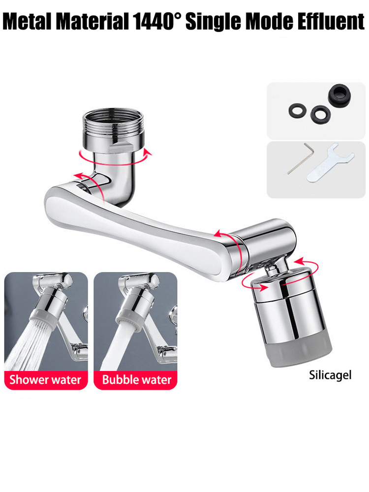 Edelstahl Universal 1440 ° drehbar Roboterarm drehbar Verlängerung Wasserhahn Belüfter Küchen spüle Wasserhahn Extender 2 Wasser durchfluss modus: Silber