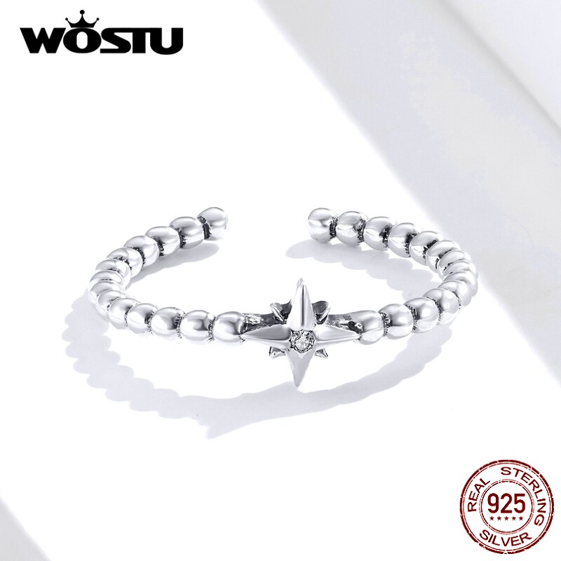 Wostu Starlight Open Ring 100% 925 Sterling Zilver Maat Verstelbaar Cz Wedding Kraal Romantische Ring Vinger Vrouwelijke Sieraden CQR647