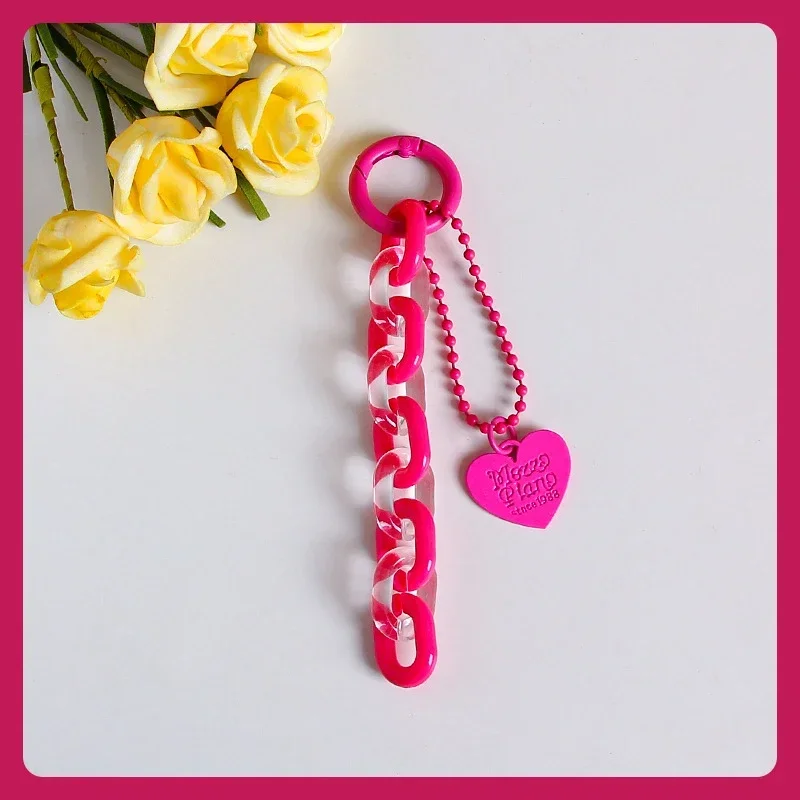 Porte-clés en forme de cœur, dessin animé doux, pendentif, chaîne créative, sac à la , accessoires de décoration suspendus,: Rose