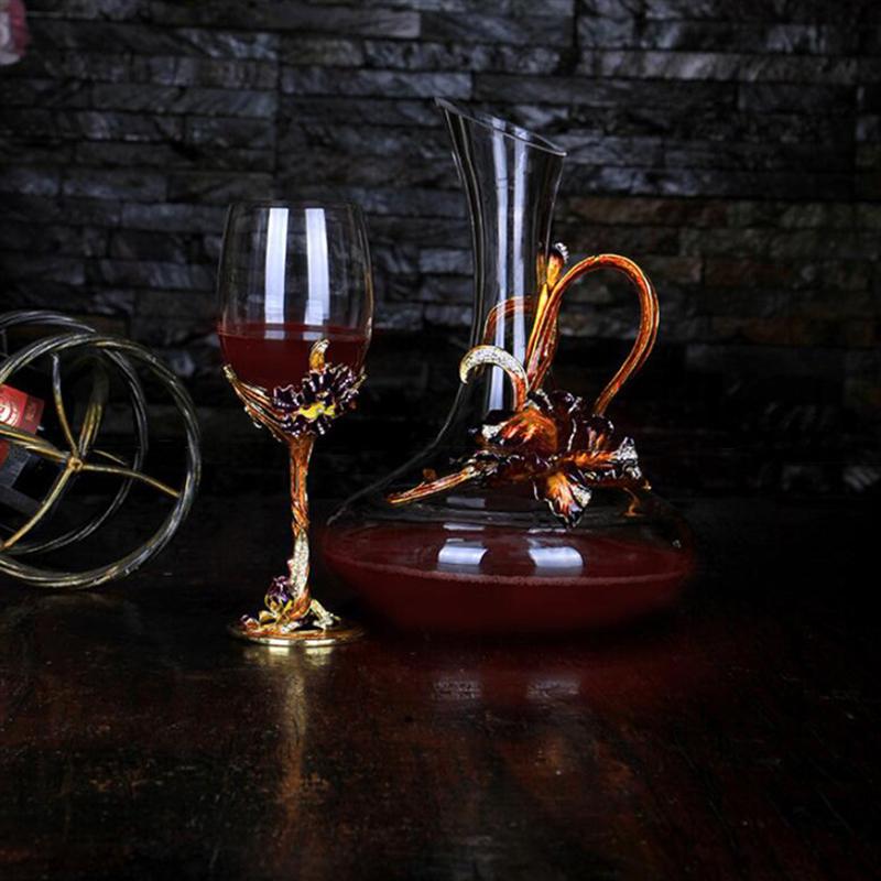 1 pc kielich robić wina przezroczyste eleganckie kwiaty tęczówki emaliowane z kryształami macierzysta lampka robić czerwonego wina Stemware dla domu impreza bar