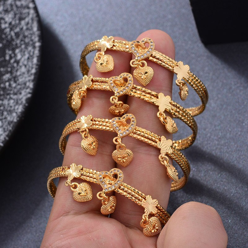 Wando 4 Stks/partij Goud Kleur Armband Voor Meisjes/Baby/Kids Hart Armband Klokken Kwastje Sieraden Kind Kerst verjaardag