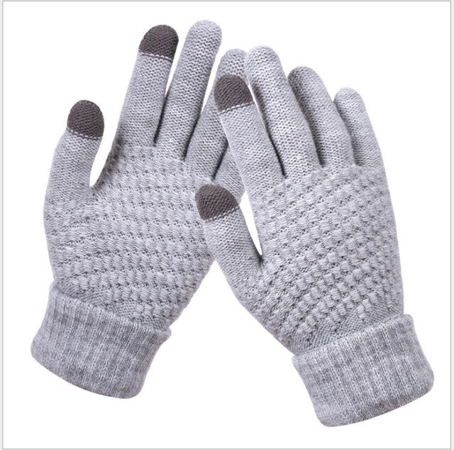 Guantes cálidos de invierno para pantalla táctil para hombre y mujer, de Cachemira fría, lana gruesa, de punto, para dedo completo, de Año: Gray