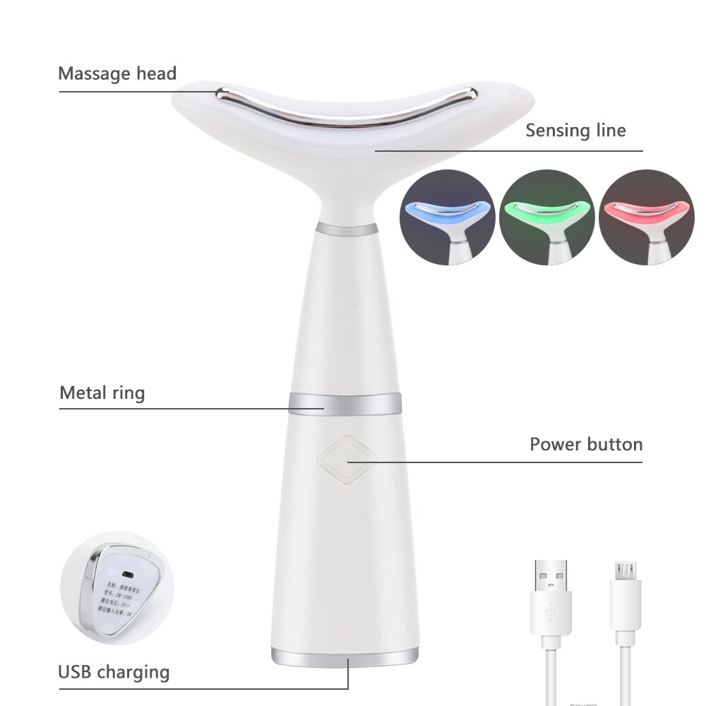 Thérapie photonique à LED, outil de Lifting du cou, 3 couleurs, Vibration du visage et du cou, raffermissement de la peau, masseur, dispositif de beauté Anti-rides du cou