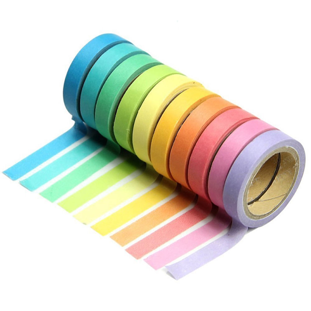 10 rollen/set kleurrijke plakband plakpapier dagboek notitieboek scrapbooking afplaktape washipapier
