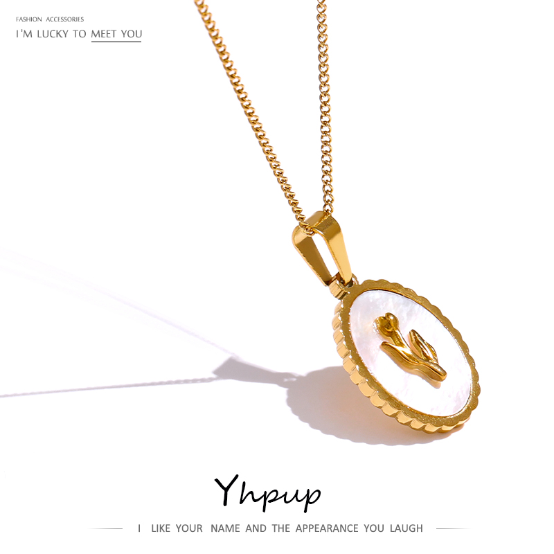 Yhpup roestvrijstalen bloem hanger ketting trendy natuurlijke schelp ronde kraag ketting sieraden о dzigift