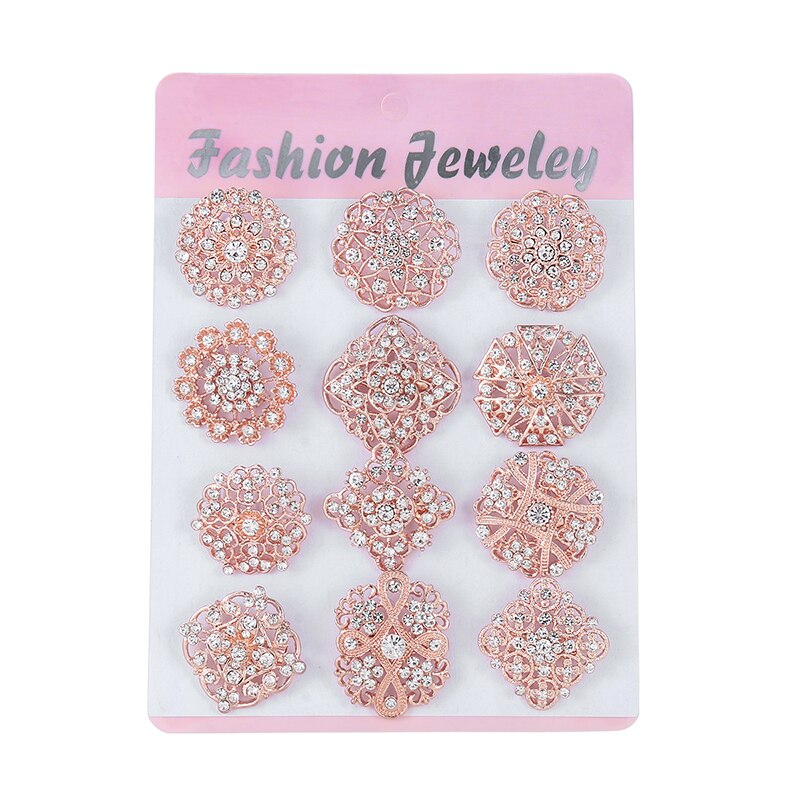 WEIMANJINGDIAN Lots de 12 pièces cristal strass fleur broche broches ensemble pour bricolage mariage Bouquet Kits bijoux accessoires: rose gold Clear