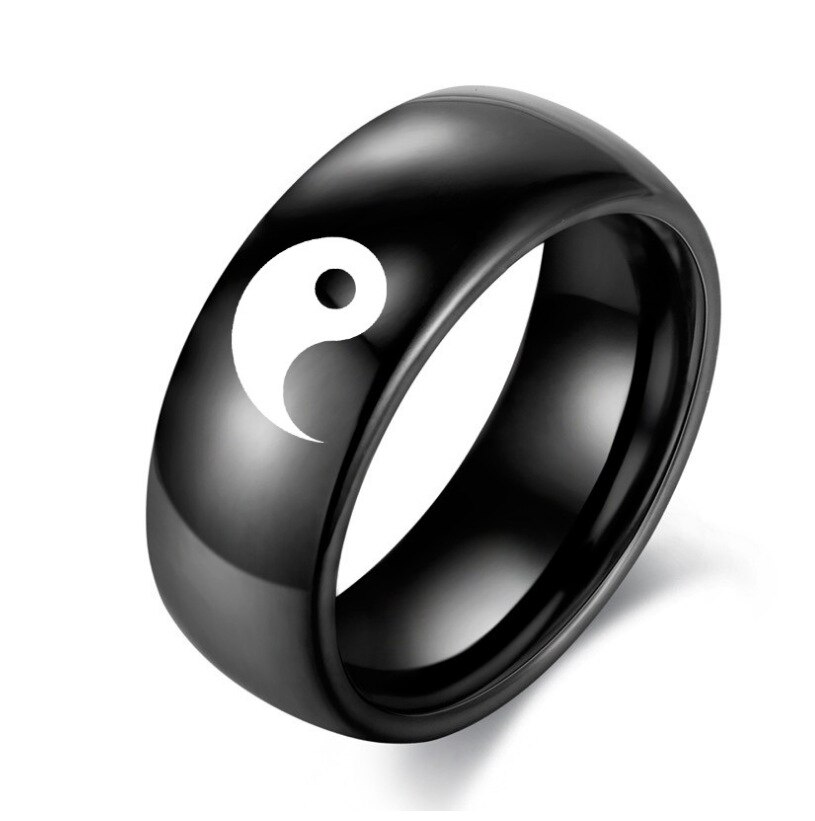 Gratis skib mænd kvinder yin yang tegn charme udtalelse elsker par rustfrit stål ring smykker fest klub bryllup: 10 / Sort