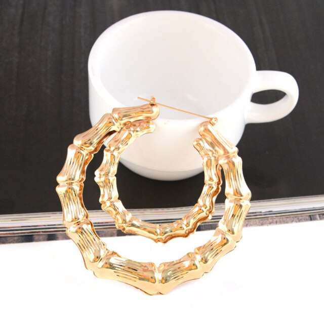 Brincos de bambu dourado para mulher kolczyki damskie piercing aros grande argola moda feminina jóias triângulo quadrado coração: Double ring
