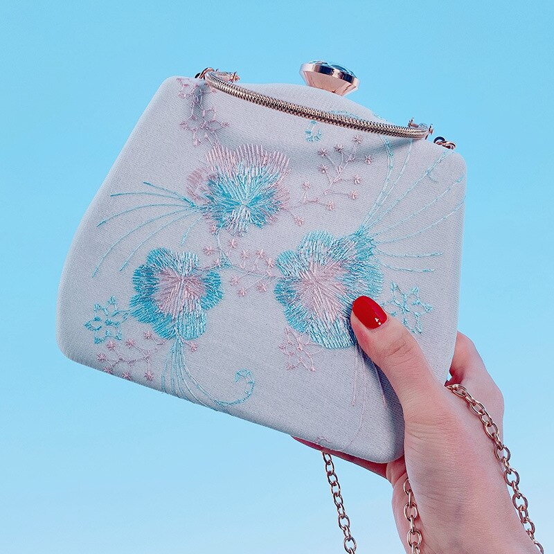 Neue damen retro kran gestickte abendessen Kupplung tasche Platz handtasche bankett umhängetasche frauen abend taschen für prom: See Blau