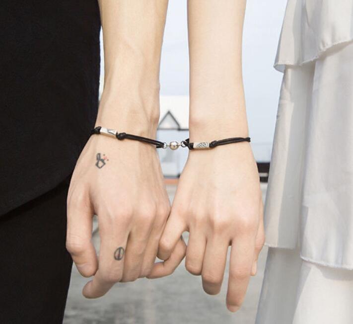 2 stuks paar armband vriendschap touw gevlochten afstand magnetisch aantrekken elkaar chinese idiomen polsketting sieraden minnaar: 2 stuks zwart