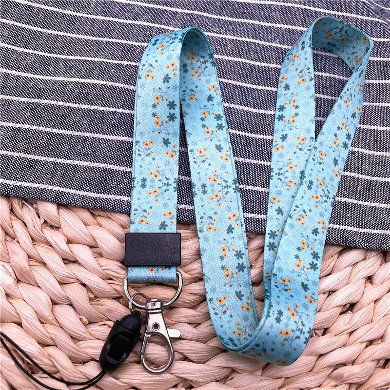 10Pcs/Lot Summer Flower Print Phone Lanyard Straps For Camera Mobile Phone ID Card Long Hanging Rope String Keychain Neck Strap