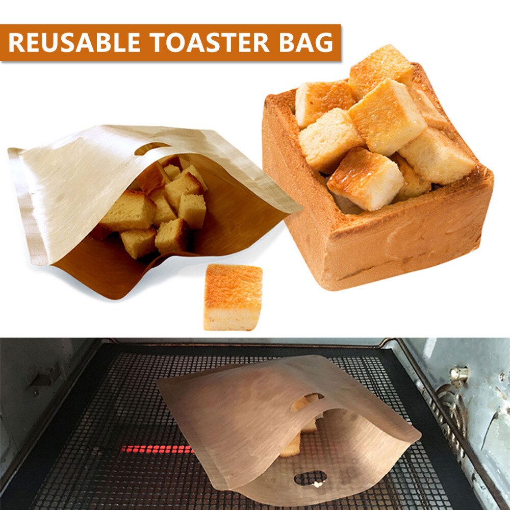 Genanvendelig brødristerpose non stick brødpose sandwichposer belagt glasfiber toast mikroovn opvarmning wienerbrød værktøjer