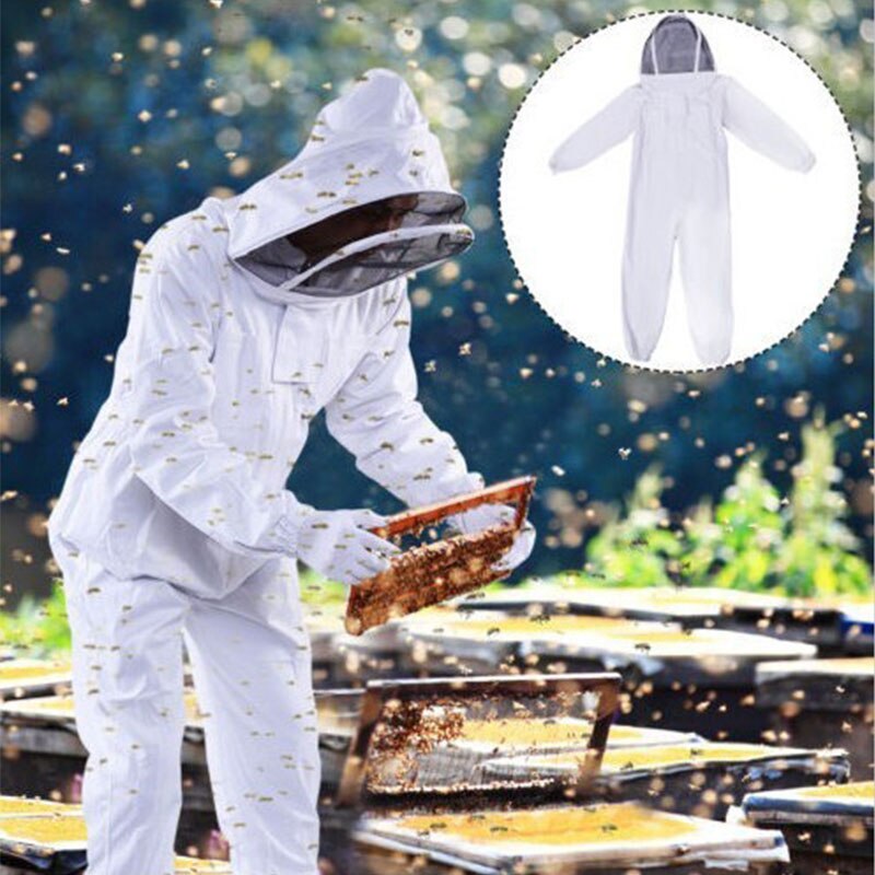 Vit biodlare bidräkt säkerhetshazmat dräkt herr jumpsuit skyddande anti-damm kläder anti bi kläder bomull rymddräkt