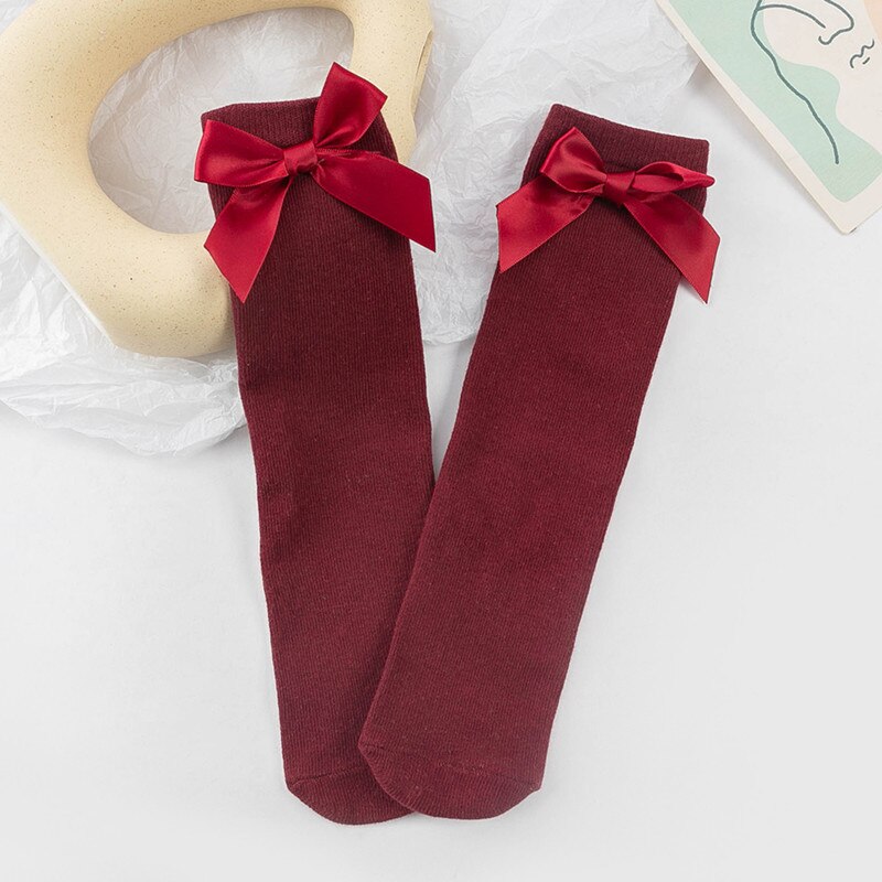 Effen Kleur Lente Zomer Baby Peuter Kinderen Sokken Zachte Katoenen Baby Meisje Sokken Leuke Bows Prinses Meisje Kniekousen: Rood