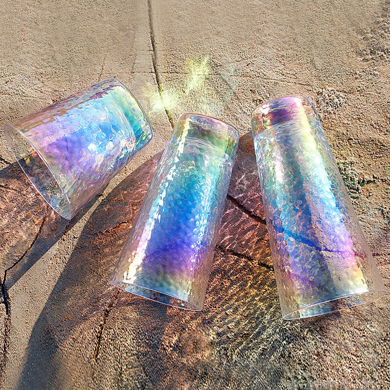 Luxury Lead-free Rainbow hammer Glass Cup Breakfast Milk Tea mug Coffee Juice Wine Cup Crystal Transparent Glass mugs