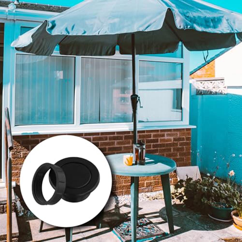 Juego de 3 uds de anillo y tapa con orificio para sombrilla, paraguas de mesa apto para exteriores, RV, tapa de anillo con orificio para sombrilla, herramienta de jardín: Negro
