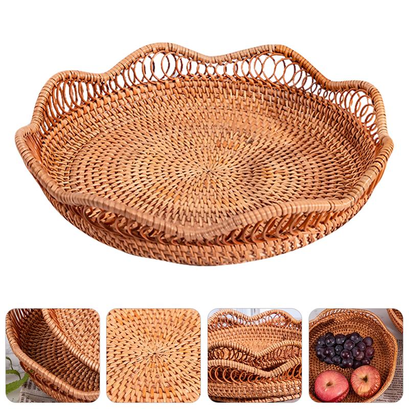 Rattan Woven Basket Shallow Weaved Storage Basket for Party And Wedding