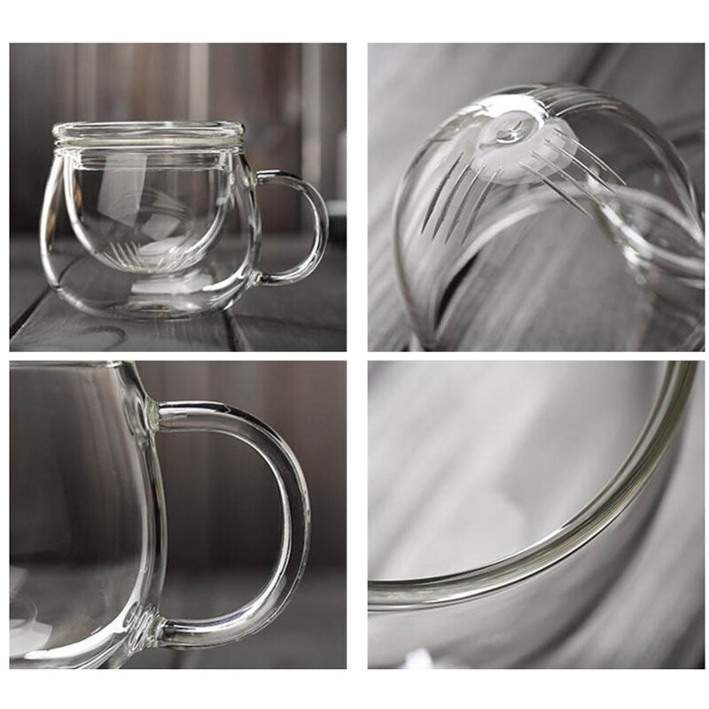 Handblåst värmebeständigt tekopp med glas med lock och infusionsglas 300ml borosilikatglas tekopp innovativ teflaska med filter