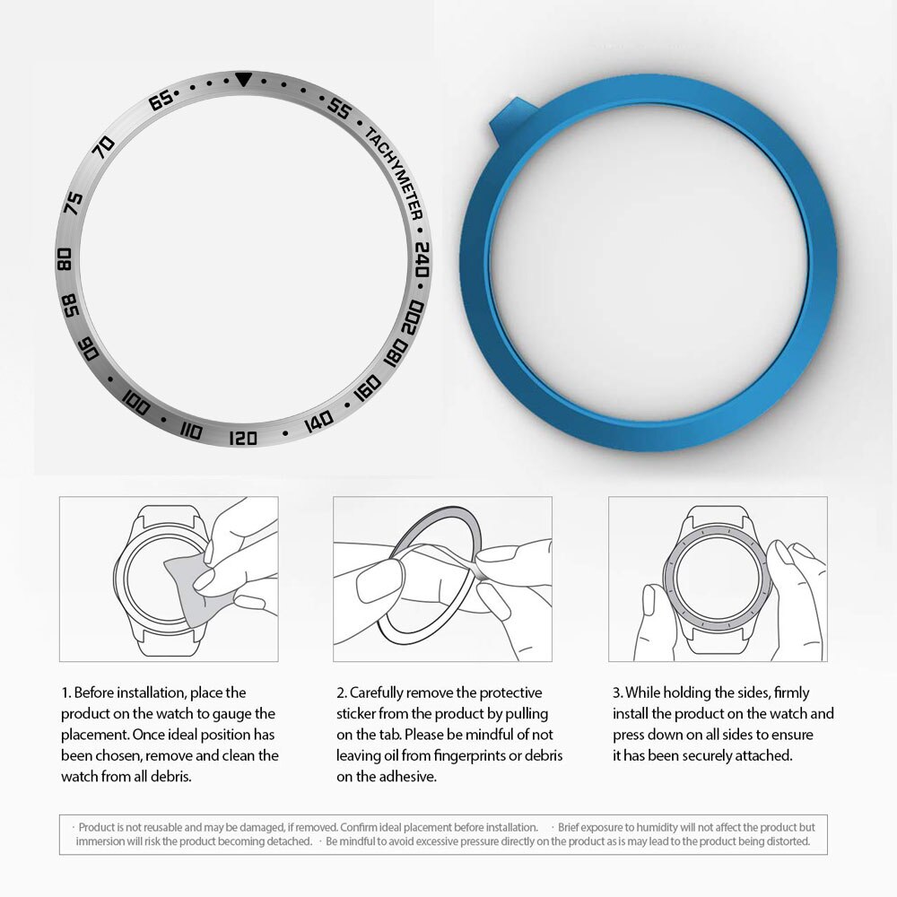 45mm smart ur cover til samsung galaxy watch 3 bezel ring anti-ridse stål bezel ring selvklæbende cover ur tilbehør: Sølv sort