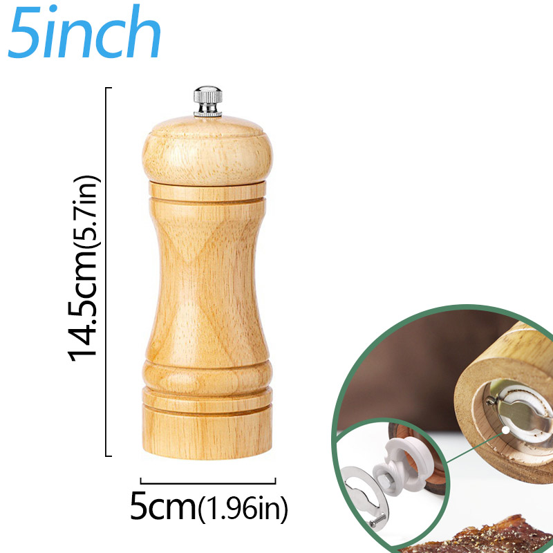 Moedor de sal e pimenta de madeira de 5/8/10 polegadas, moinho de especiarias de madeira maciça com moedor de cerâmica forte ajustável, ferramentas de cozinha: Cinza claro