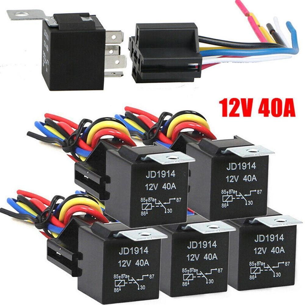 Waterproof Automotive Relay 12V 24V 4pin 5pin 4P 5P Copper Relay With Car Socket Red Terminal 40A Relay Relay Black Auto Wi X4M0